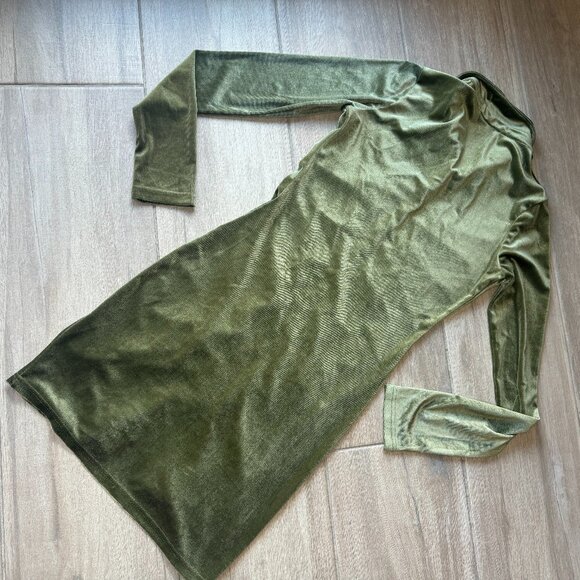 Mulla Olive Green Velour Button-Up Collared Dress – Women’s Medium - Picture 9 of 9
